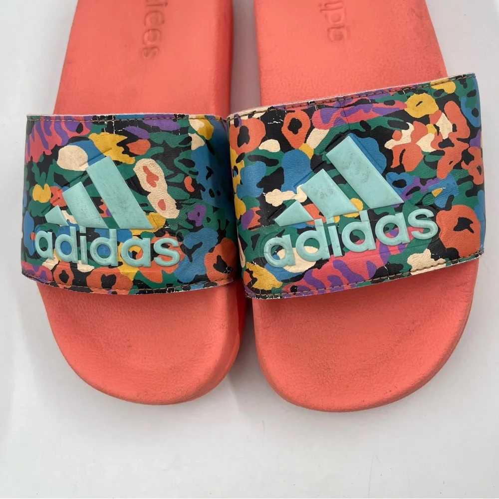 Adidas Kids Adilette Orange & Floral - SZ 3Y - Shower/Pool Slip-On Slide Sandal